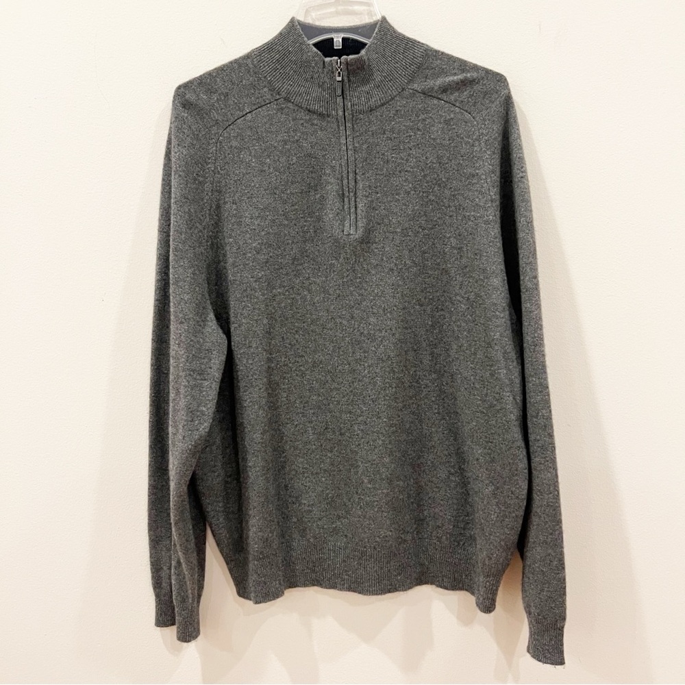 Saks Fifth Avenue Sweater Mens Large Gray Cashmere 1/4 Zip Pullover Luxury